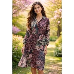 Soft Surroundings Sheer Floral Flowy Dress Maxi No Liner Relaxed Fit Medium